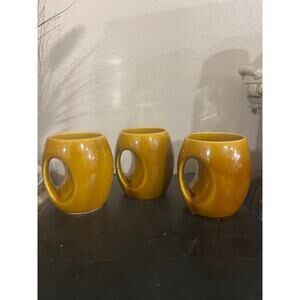 Vintage MCM Ceramic Mug Set 3 Mustard Glaze Portugal Retro Cups